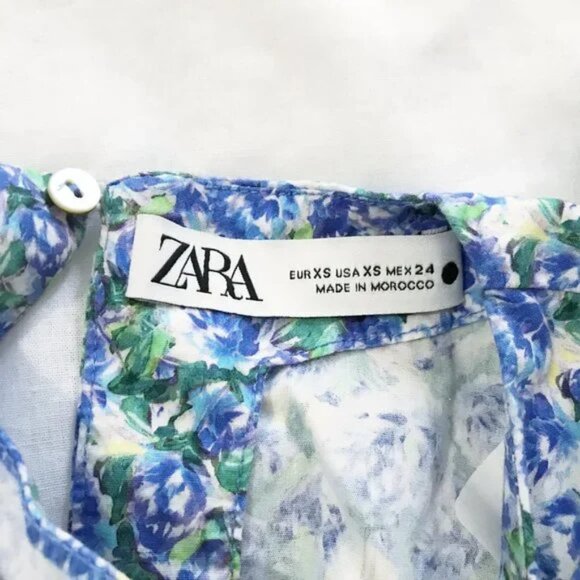 Zara Lightweight Floral Top Blue White XS - Picture 13 of 13